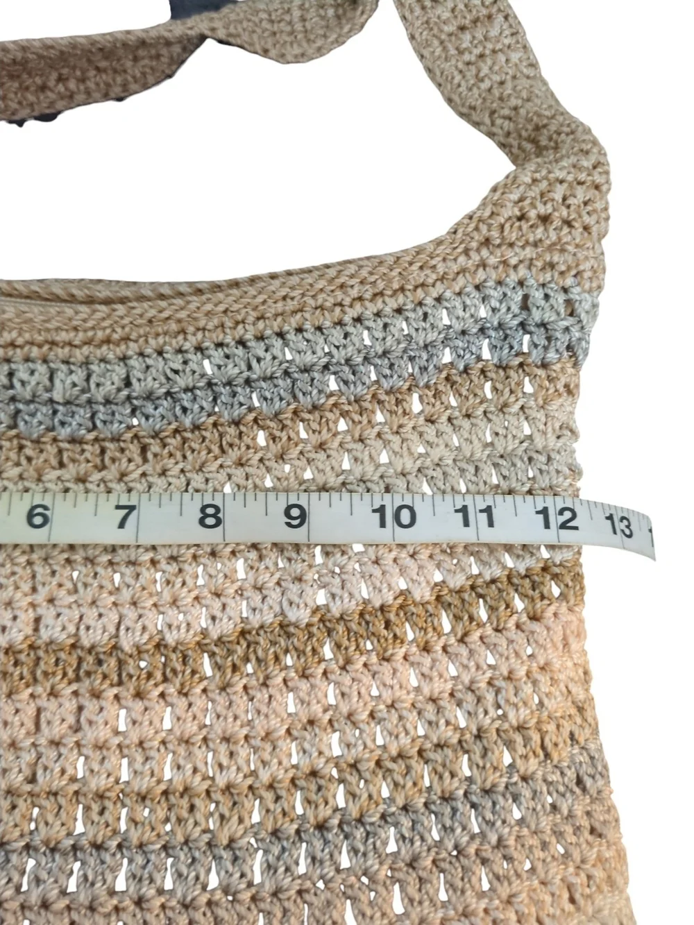 The Sak Crochet Hobo Shoulder Bag Neutral Striped Knit Boho Slouch Crossbody